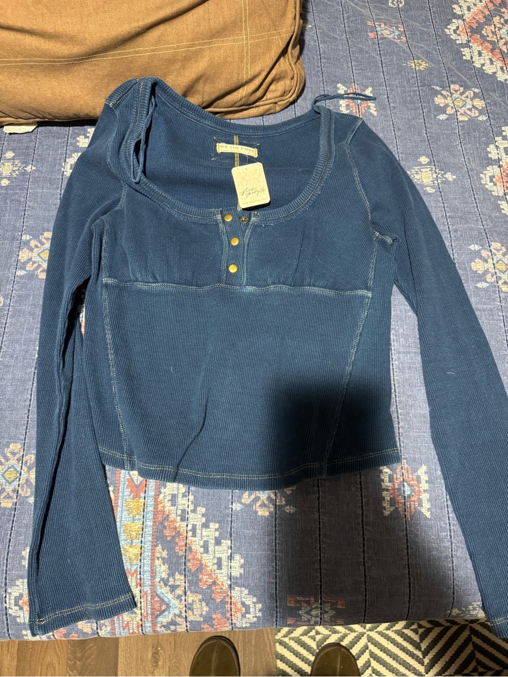 Free People Navy Long-Sleeve Henley Top